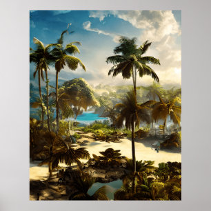 Affiche Tropical Beach palmiers d'eau turquoise belle Pos