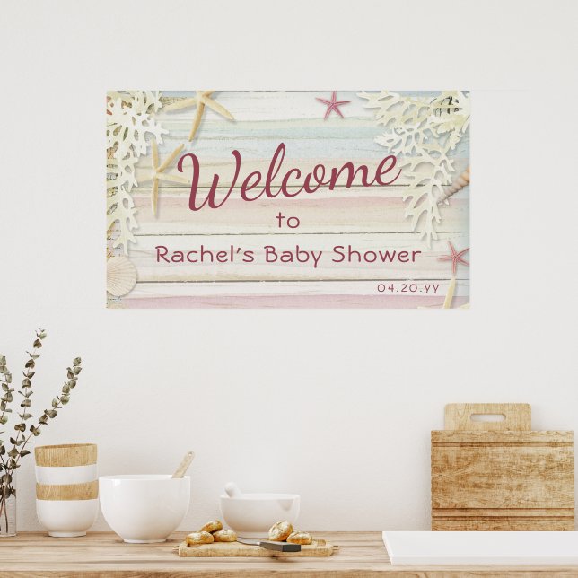 Affiche Tropical Beach Seashell Baby shower moderne Boho (Cuisine)