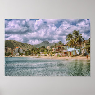 Affiche Tropical Beach Town Vibrants Couleurs sur l'océan