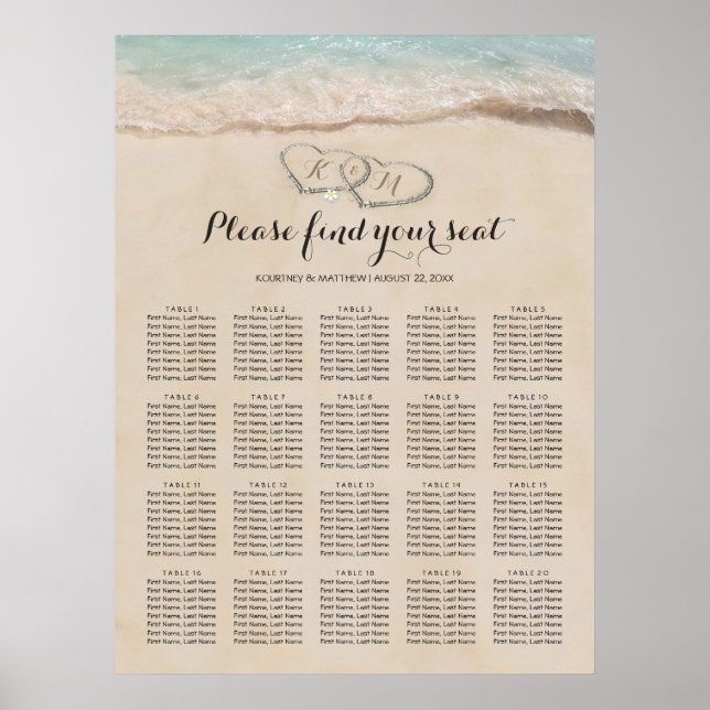 Affiche Tropical Beach Wedding 20 Table Seating Chart (Devant)