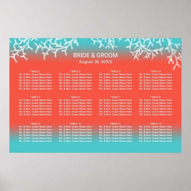 Affiche Tropical Beach Wedding Coral Reef Seating Chart (Devant)