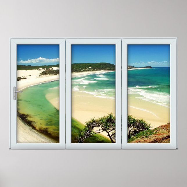 Affiche Tropical Beach White 3 Pane Window Illusion (Devant)