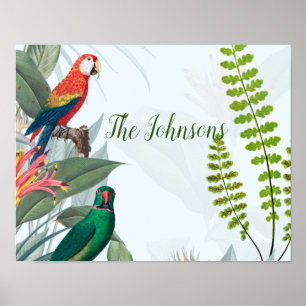 Affiche Tropical Birds Parrots & Foliage