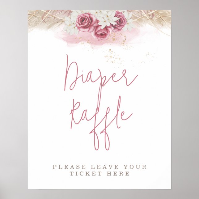Affiche Tropical Boho Rose Roses Baby shower Déchets Raffl (Devant)