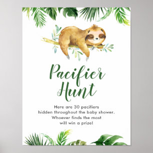 Affiche Tropical Boy Sloth Baby shower Pacifier chasse
