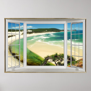 Affiche Tropical Caribbean Beach Fake Window Illusion