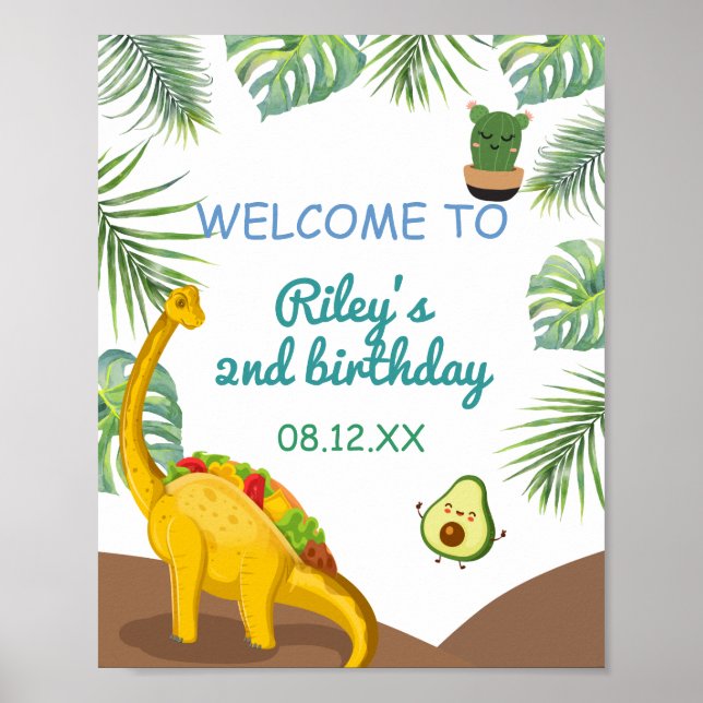 Affiche Tropical Dinosaur Tacos Tacosaurus Party Birthday (Devant)