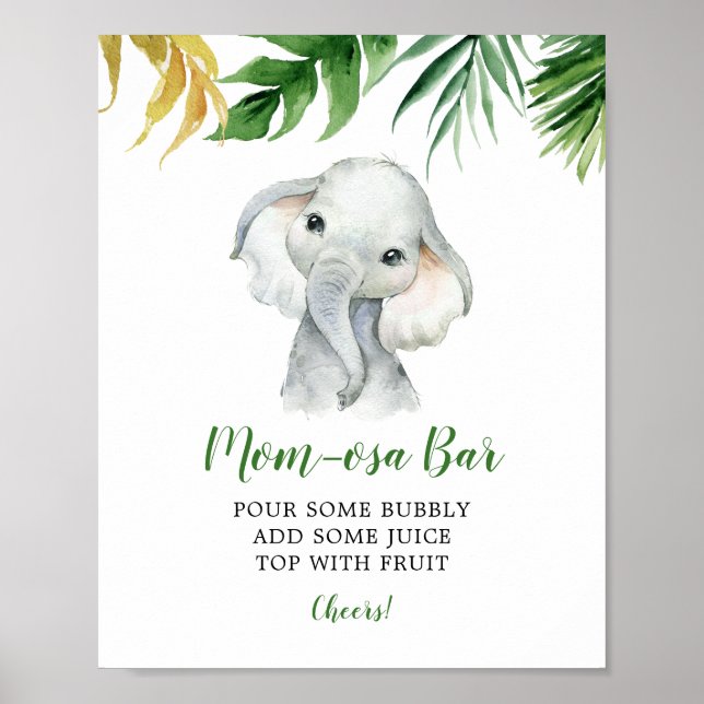 Affiche Tropical Elephant Boy Baby shower Mom-osa Bar (Devant)