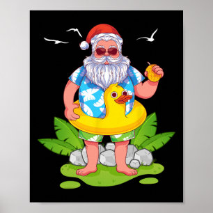 Affiche Tropical Eté Drôle Père Noël Hawaïen Noël