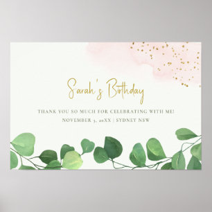 Affiche Tropical Eucalyptus Pink Gold Botanical Birthday