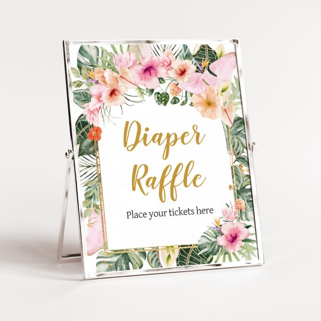 Affiche Tropical Floral Aloha Déchets Raffle (Girl Hawaiian Baby Shower Diaper Raffle Sign)