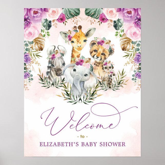 Affiche Tropical Floral Jungle Safari Baby shower Bienvenu (Devant)