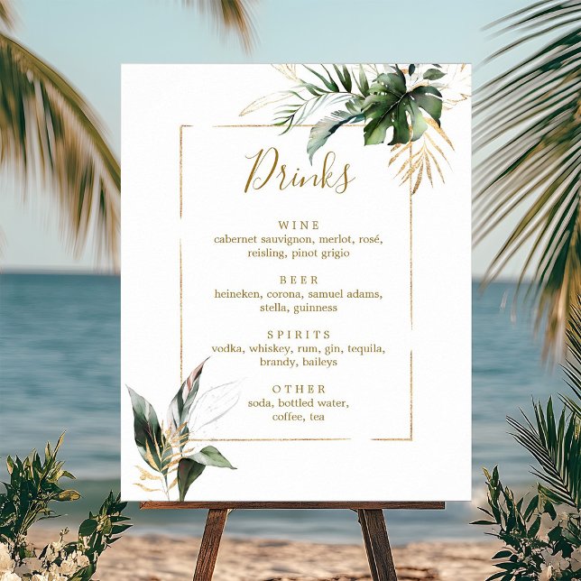 Affiche Tropical Foliage Gold Mariage Bar Boissons Menu Si (Créateur téléchargé)