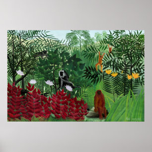 Affiche Tropical Forest with Monkeys by Henri Rousseau.