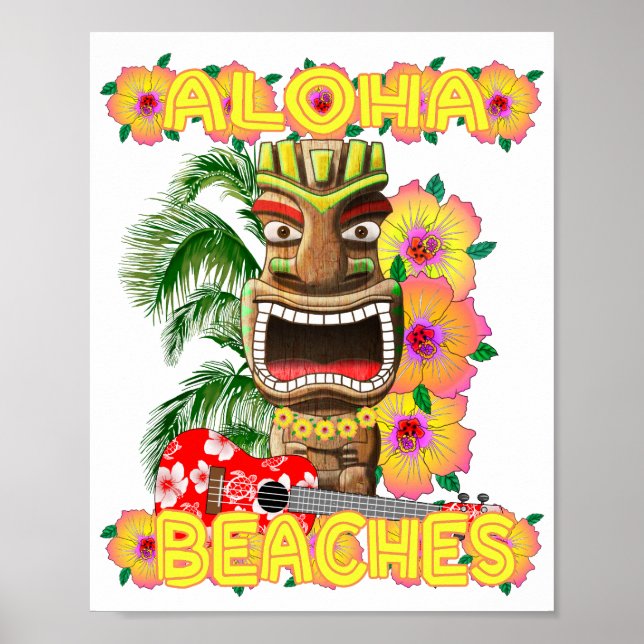 Affiche Tropical Funny Plages Aloha Hawaiian Tiki (Devant)