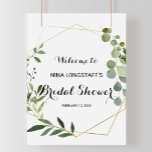 Affiche Tropical Green Leaves Bridal Shower Welcome<br><div class="desc">This tropical green leaves bridal shower welcome poster is perfect for a destination wedding shower.  The design features hand-painted beautiful green leaves,  adorning a gold geometric frame.</div>