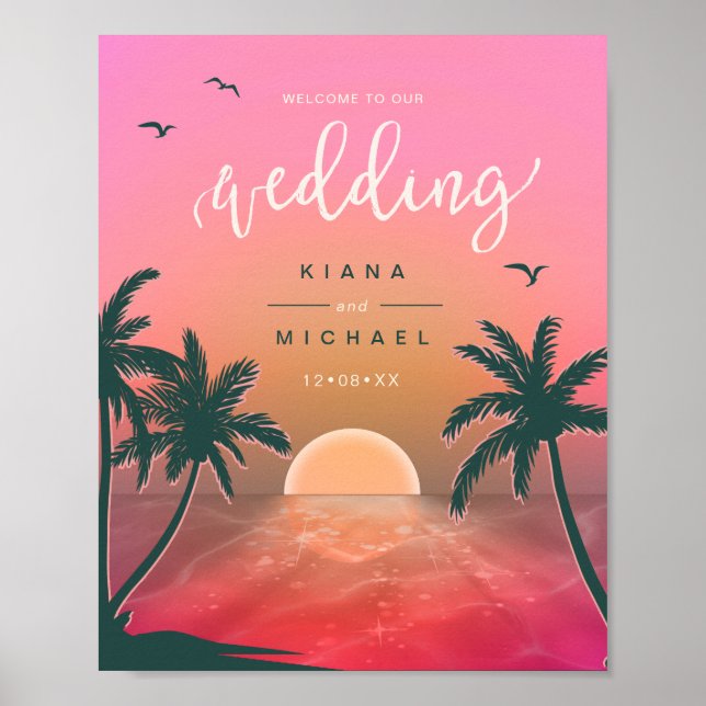 Affiche Tropical Isle Sunrise Mariage Welcome Pink ID581 (Devant)