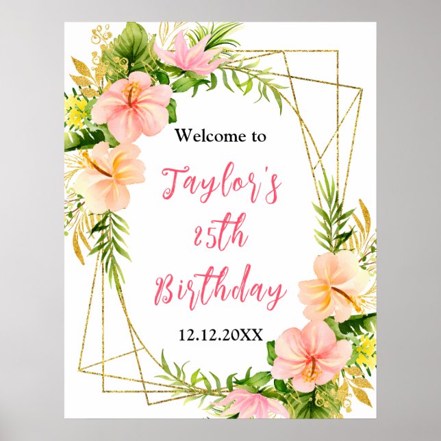 Affiche Tropical Jungle Floral Birthday Party Welcome Sign (Devant)
