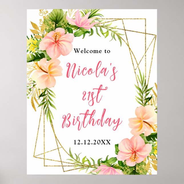 Affiche Tropical Jungle Floral Birthday Welcome (Devant)