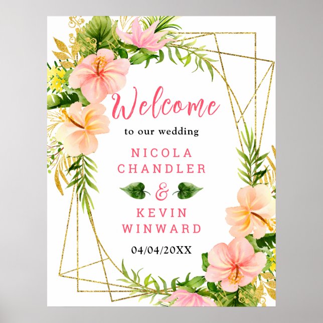 Affiche Tropical Jungle Floral Wedding Welcome Sign (Devant)