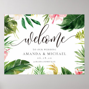 Affiche Tropical Leaf and Floral Welcome Wedding Sign