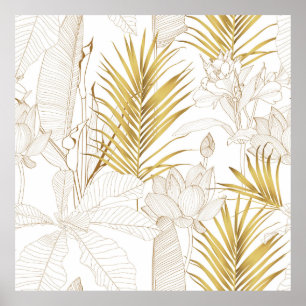 Affiche Tropical ligne florale exotique feuilles de palmie