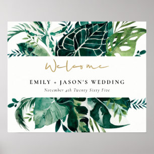 Affiche Tropical Monstera Green Leafy Wedding Welcome Sign