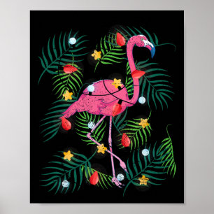 Affiche Tropical Noël Drôle Flamant Rose Hawaïen Noël