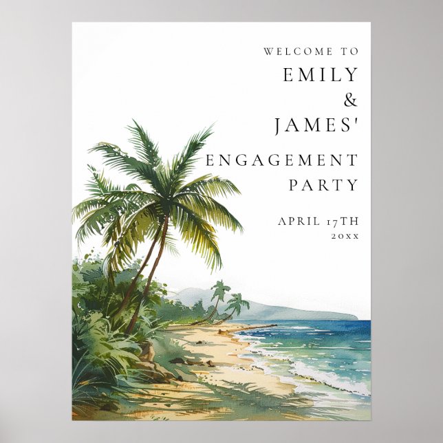 Affiche Tropical Palm Beach Engagement Party Welcome Sign (Devant)