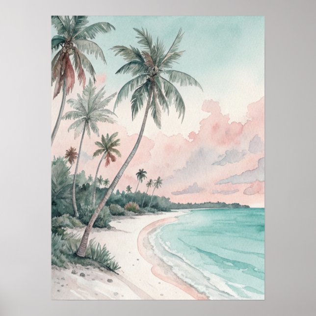 Affiche Tropical Palm Beach Watercolor (Devant)