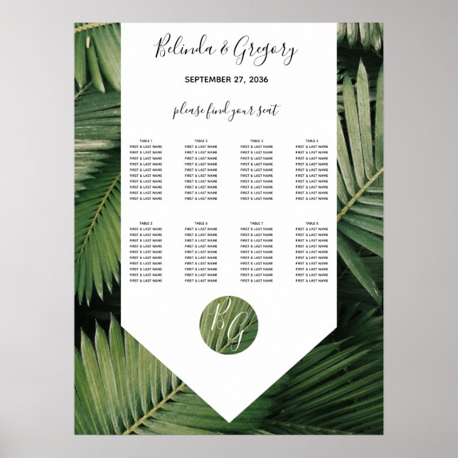 Affiche Tropical Palm Leave Greenery Mariage Seating Chart (Devant)