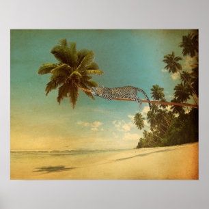 Affiche Tropical Palm Leopard Vintage Elegant Summer Beach