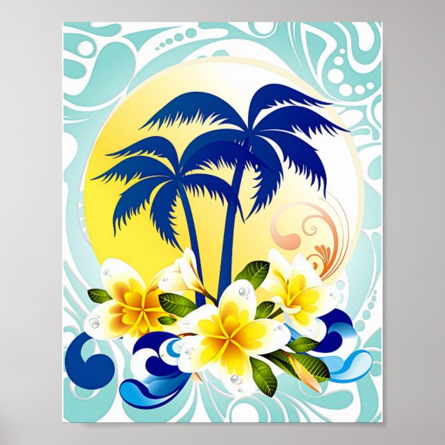 Affiche Tropical Palm Paradise with Plumeria Bloom (Devant)