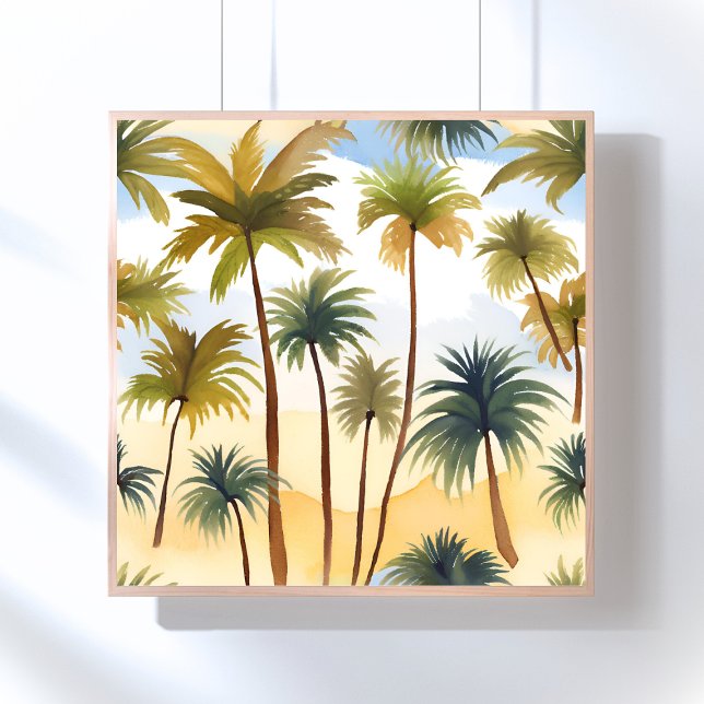 Affiche Tropical Palm Trees | Beach Watercolor Painting (Créateur téléchargé)