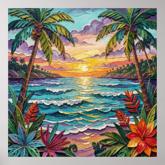 Affiche Tropical Paradise | Coastal Beach Scene Impasto