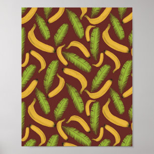 Affiche Tropical Red Banana Leaf Pattern