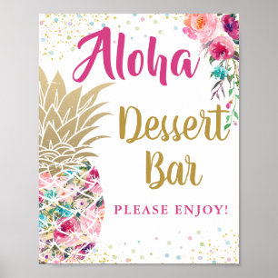 Affiche Tropical Rose Gold Ananas Floral Dessert Bar