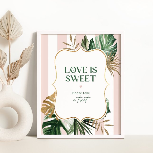 Affiche Tropical rose rayures L'amour est doux prendre un  (Créateur téléchargé)