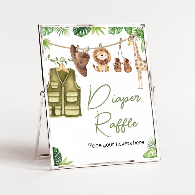 Affiche Tropical Safari Jungle Animaux Déchets (Tropical Safari Jungle Animals Clothesline Baby Shower Diaper Raffle Sign)