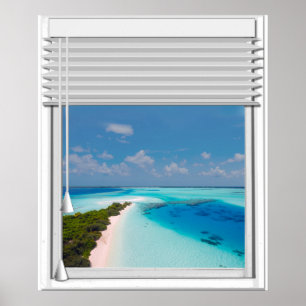 Affiche Tropical Sea View Fake Window Blinds
