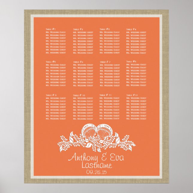 Affiche Tropical Seashell Beach Theme Seat Chart (Devant)