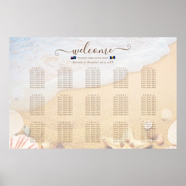Affiche Tropical Starfish Drapeau Plage Mariage Seating Ch (Devant)