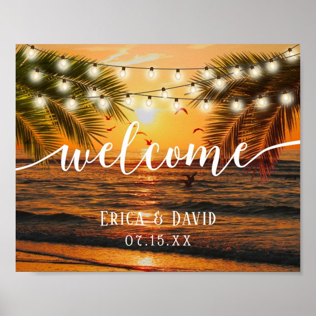 Affiche Tropical Summer Sunset Palm Beach Mariage Bienvenu (Devant)