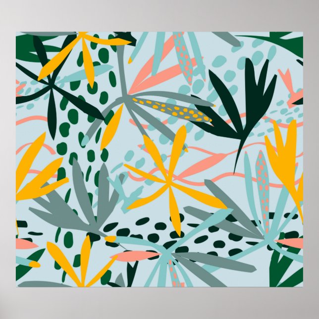 Affiche Tropical texture transparente avec feuilles de pal (Devant)