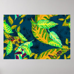 Affiche Tropical Tie Dye Blue Gouache. Motif tropical. G