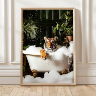 Affiche Tropical Tiger in Bathtub Print - Bathroom Wall Ar