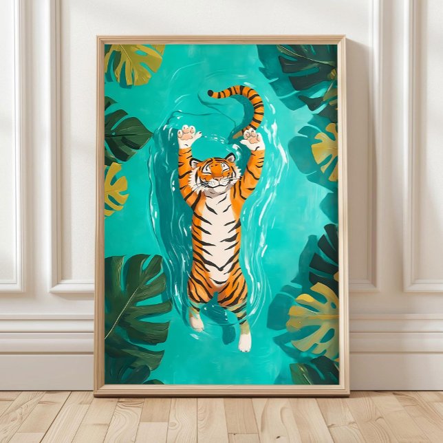 Affiche Tropical Tiger Swimming in River Bathroom Print (Créateur téléchargé)