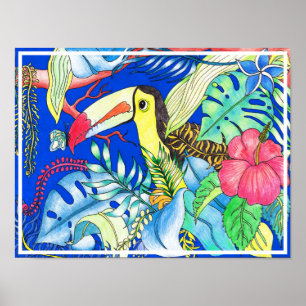 Affiche Tropical Toucan & Jungle Foliage Illustration
