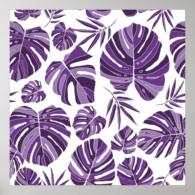 Affiche Tropical violet monstera leaves seamless pattern w (Devant)
