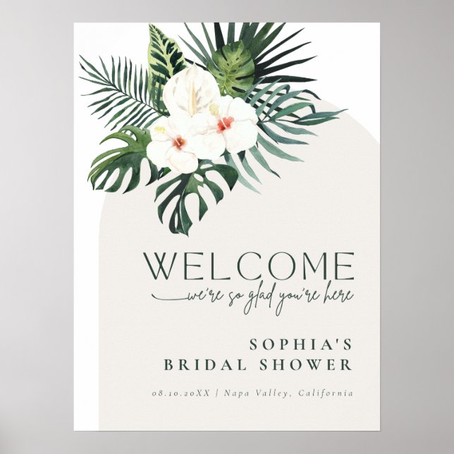 Affiche Tropical White Floral Arch Bridal Shower Welcome (Devant)